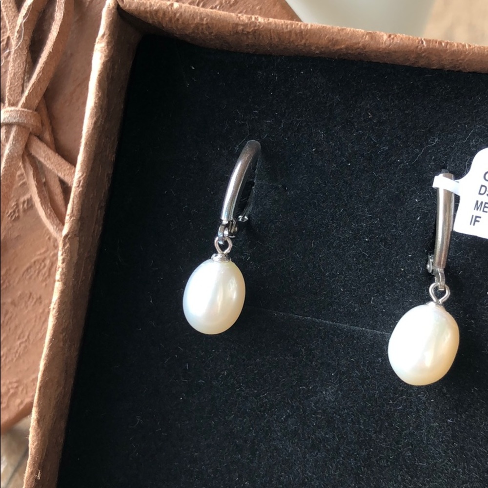 Sterling Silver Pearl Drop Earrings - Picture 10 of 11
